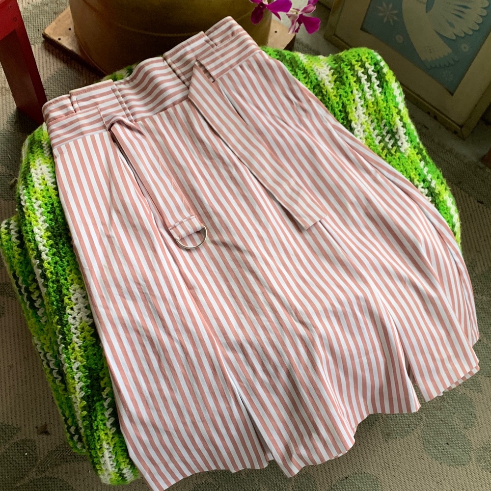 Tailored Pink and White Striped Midi Skirt